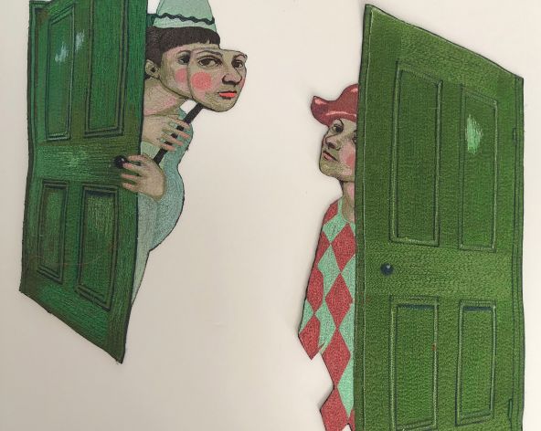 Vivienne Beaumont, Green Doors. Machine Embroidery.