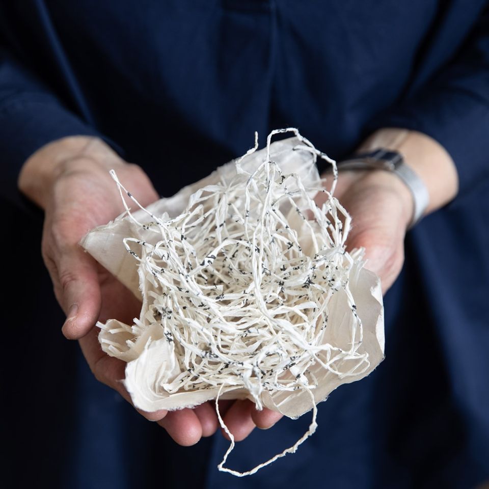 Eleanor Burkett, Fukushima Flower I. Hand-stitched paper cast and hand-rolled paper thread. Photograph by Rob Harris.