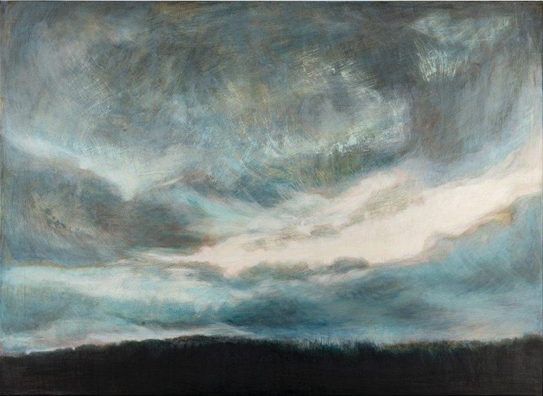 Alex McIntyre, Blue January (2019). 80 x 110 x 2.5cm, ink and gesso on birch.