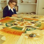 Iris Martin working on the frontal for Bangor Cathedral in 1974